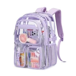 Premium Clear PVC Backpack with Anti Theft Buckle & Multiple Layers High Capacity 26L Waterproof Fashion School Bag