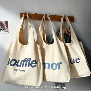 Premium Cotton Canvas Tote Bag Eco Friendly Large Capacity Casual Shoulder Bag for Daily Shopping Work Travel
