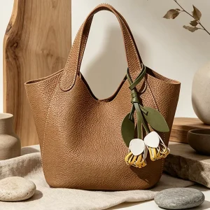Premium Leather Womens Flap Satchel Bag Brown Minimalist Top Handle Purse Manufacturer Supplier Service