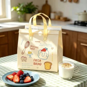 Premium Non Woven Food Carrier Bag Insulated Thermal Cooler Tote for Bakery Shop Takeaway Fast Food Burger Pizza Packaging