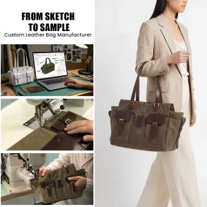 Premium Quality Canvas Genuine Leather Shoulder Bag Handbags Women Retro Work Totes Segeltuch Tasche Damen High End Maker OEM