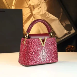 Premium Sense Vintage Rhinestone Zipper Portable Women’s Autumn Winter New Fashion Hot Diamond Bright Bucket Messenger Bag