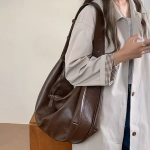 Premium Soft PU Leather Hobo Bag for Women Large Capacity Shoulder Bag Vintage Brown Crossbody Tote Bags