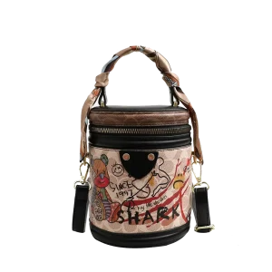 Preppy Vintage Custom Designer Bucket Bags for Women PU Leather Cashew Flowers Crossbody Handbags Lady Stylish
