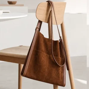 Private Brand Real Leather Handbag Women Brown Satchel Tote Purse Minimalist Manufacturer Supplier China