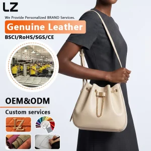 Private Label Genuine Leather Women Shoulder Bag Bucket Tote Handbag Professional Office Lady Work Purse Stylish Satchel