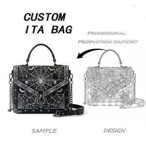 Professional Custom Transparent Window Display Ita Bag Production Gothic Spiderweb Design Handbag for Collectibles Festivals
