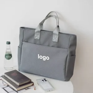 Professional Leather Look Canvas Women’s Tote Bag Zipper Business Laptop Bag Inner Compartments for Office Work Commuting