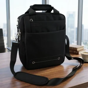 Professional Men’s Messenger Bag Multi-Pocket Vertical Shoulder Bag Padded Strap Water Resistant Business Bag
