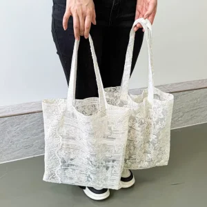 Promotion Large Lace Shopping Tote Bag Custom Logo Printed Reusable Folding Cotton Handle Beach Christmas Gifts Shopping Bag