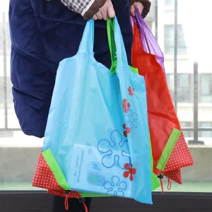 Promotional Custom Printed Small Eco Grocery Strawberry Shopping Tote Bag Reusable Foldable Nylon Polyester Drawstring Bag