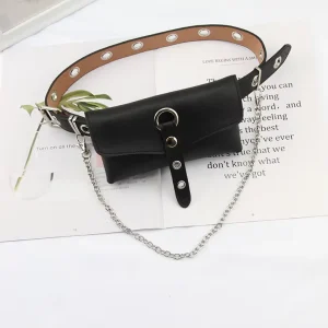 Pu Leather Waist Bag Large Capacity Belt Bag Women Belt Crossbody Waist Bags With Belt Chain Punk Y2K Accessories