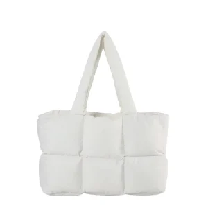 Puffer Tote Bag for Women Large Quilted Puffy Handbag Lightweight Satchel Purse for Work Travel Gym Shop