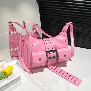 Punk Shoulder Bags for Women Crossbody Hobo Vegan Leather Y2K Purses and Handbags with Adjustable Strap