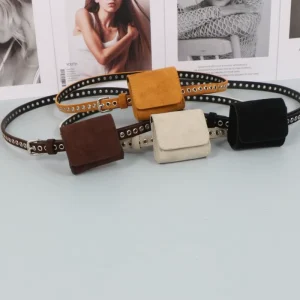 Punk Waist Bag for Women Mini Small Designer Ladies Crossbody Belt Pouch Women Waist Bag Leather Fanny Packs Chain with Bag Belt