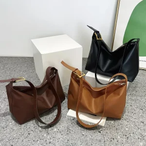 Pure Color PU Leather Handbags Ladies High Capacity Underarm Bags Women Fashion Simple Style Shoulder Bag