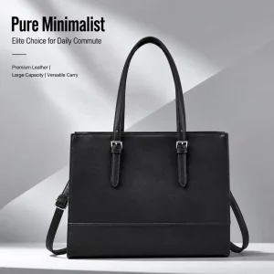 Pure Minimalist PU Tote Bag Black Large Capacity Structured Shoulder Handbag Women Office Commute Daily Elegant