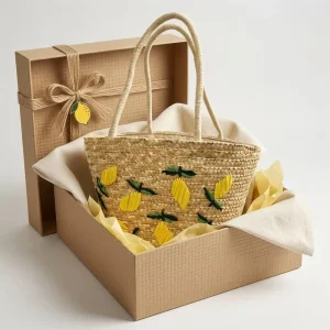 Pure Natural Handmade Woven Straw Tote Bag Chinese Traditional Craft Solid Color Embroidery Custom Casual Style Polyester Lining