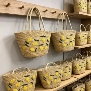 Pure Natural Handmade Woven Straw Tote Bag with Chinese Traditional Craft Design Custom Pattern Casual Style Polyester Lining