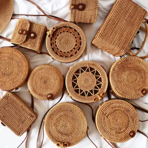 Purse Hobo Mini Tote Natural Rattan Handmade Women Round Handle Ring Beach Straw Bag
