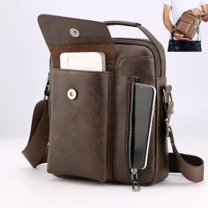 QET1034 Vintage Mens PU Leather Crossbody Bag for Men Crossbody Bag Office Business Handbag Purse Small Crossbody Bag