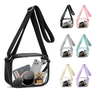 Qetesh Crossbody Bag Fashion Waterproof Transparent Customization Clear PVC Sling Messenger Bag with Adjustable Strap