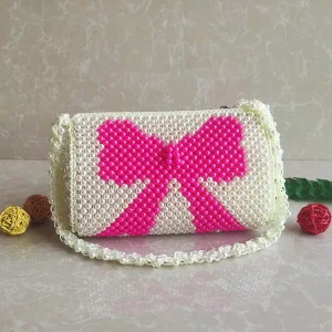 Quality Fashion Beaded Purse Handbag Tote Luxury Pearl Bag Handmade Weave Casual Woman Coin Bags Open Closure Flower Decoration