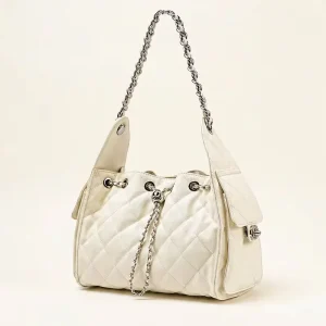 Quiet Luxury Quilted Leather Bucket Bag for Women Elegant Diamond Lattice Chain Shoulder Hobo Bag Drawstring Private Label
