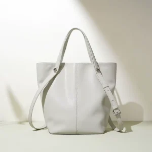 Quiet Luxury Split Leather Bucket Bag Minimalist Women Crossbody Purse Fashion Split Cowhide Tote Handbag 2-Way Shopping Satchel