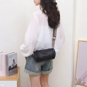 Quiet Luxury Vintage Genuine Leather Barrel Bag Women High End Cylindrical Shoulder Crossbody Purse Bohemian Lady Single