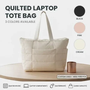 Quilted Laptop Tote Bag with Compartment Womens Puffy Shoulder Bag for 14 15 16 Inch Computer Waterproof Padded Work Bag