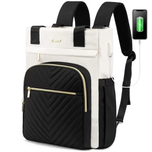 Quilted Wide Top Open Teacher Nurse Tote Purse 15.6 Inch Business School Bookbag Laptop Backpack for Women