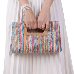 RTS Ethnic Style Clutch for Women Woven Colorful Summer Vacation Beach Ladies Lightweight Handbag Chain Crossbody Bag
