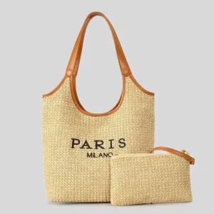 RTS Straw Woven Tote Bag for Women Mesh Hollow Shoulder Handbag Hobo Beach Bag for Travel Outdoor