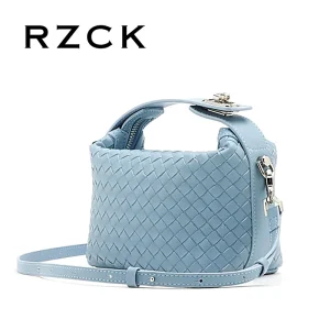RZCK ODM Custom Royal Blue Woven Cow Leather Hand Shoulder Crossbody Underarm Bags for Women’s High End Small Handbags with Zip
