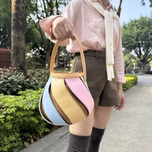 Rainbow Colorblock Bucket Bag With Geometric Panels Convertible Crossbody OEM Custom