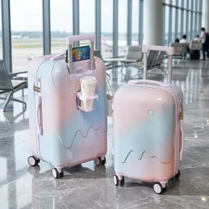 Rainbow Gradient ABS Suitcase Luggage case Bag with Universal Wheel Large Capacity Suitcase Set Cup Holder