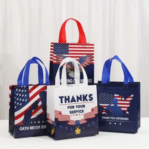 Ready stock Laminated Non Woven Fabric Shopping Bags Party Gift Bags Veteran’s Day Tote Bags Printed Waterproof Bags