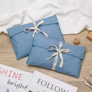 Recyclable Blue Canvas Dust Envelope Bag with Ribbon Logo Printing Custom Designed for Baby Clothing Board