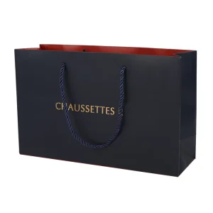 Recycle Custom Luxury Black Cardboard Gift Garment Paper Shopping Bags With Logo Print