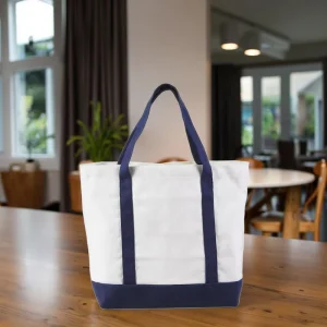 Recycled Custom Portable Reusable Organic Cotton Grocery Beach Tote Bag Large Women Canvas Shopping Bag