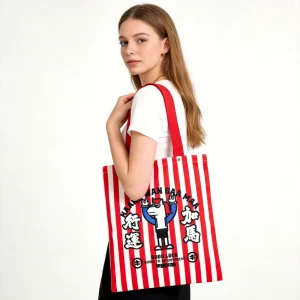 Recycled High Color Fastness Full Printing Canvas Women Tote Bags Custom Pouches LOGO Sublimation Vertical Striped Tote Bag