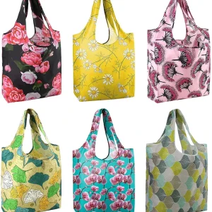 Recycled PET Foldable Tote Bag Printed Floral Motifs Customizable Reusable Supermarket Grocery Bag Eco Friendly Eco Conscious