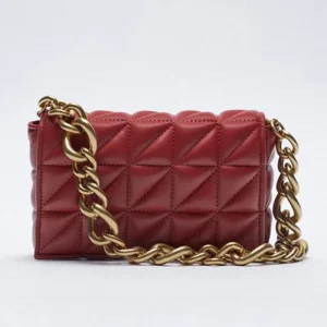Red Quilted PU Leather Gold Chain Shoulder Sling Bag Ladies Handbag Purse for Women