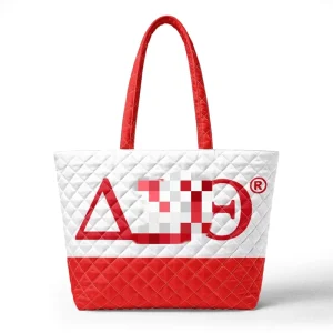 Red and White DST Quilted Shoulder Tote Bag Large Capacity Shoulder Bag for Greek Sorority