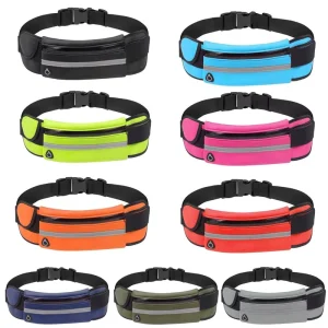 Reflective Night Waterproof Letter Waist Bag Cycling Running Belt Bag Fitness Phone Storage Slim Fanny Packs Headphone Hole