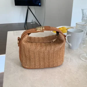 Retro Design Women’s Straw Shoulder Bags Fashion Handmade Female Clutch Handbags Summer Vacation Ladies Crossbody Bag Purse