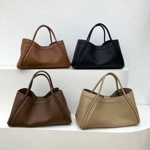 Retro French Tote Bag Lychee Grain Large Capacity Commuter Bag Stylish Versatile Shoulder Crossbody Bag
