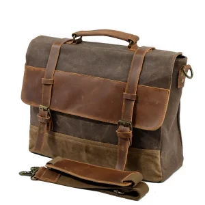 Retro Genuine Leather Men’s Messenger Shoulder Bag Waterproof Cross Body Canvas Bag