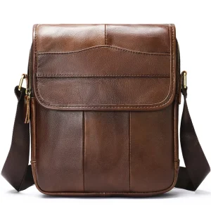 Retro Men’s Shoulder Bag Genuine Leather Messenger Bag Travel Crossbody Pack for Men Working Shopping School Daily Use